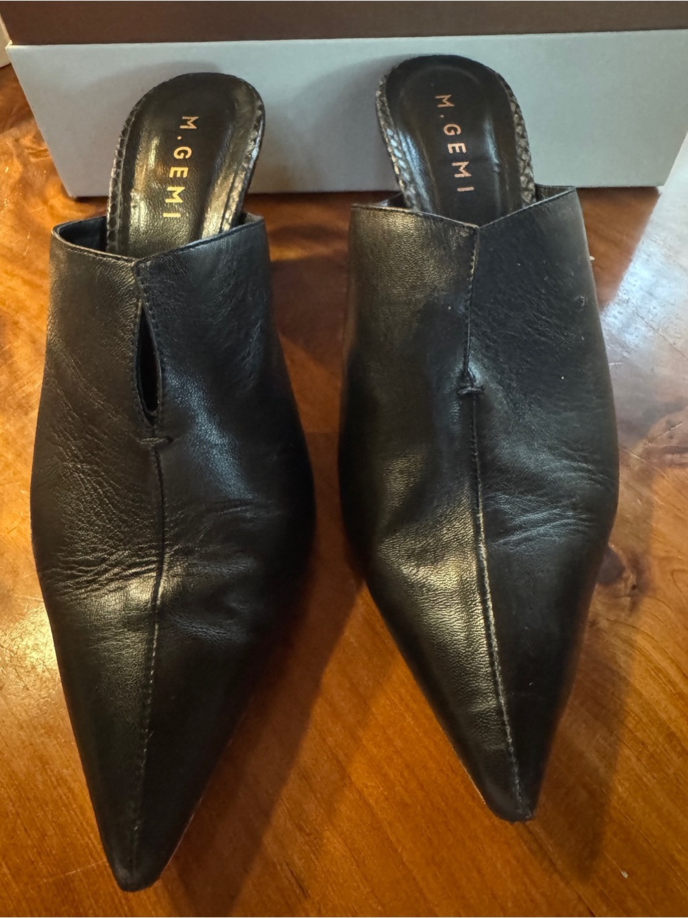 M. Gemi Black Pointed Leather Slip-On Mules size 39